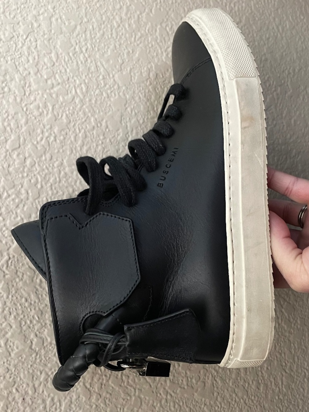 Buscemi Womens 125MM Black Leather High Top Sneakers Size 38